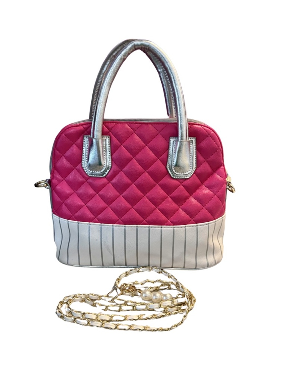 GUC Betsey Johnson Pink Quilted Bag with Silver Accents And Crossbody Strap - Picture 2 of 14